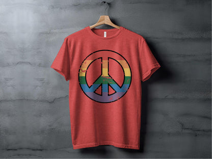 Vintage Rainbow Peace Symbol Tee XS / Heather Red