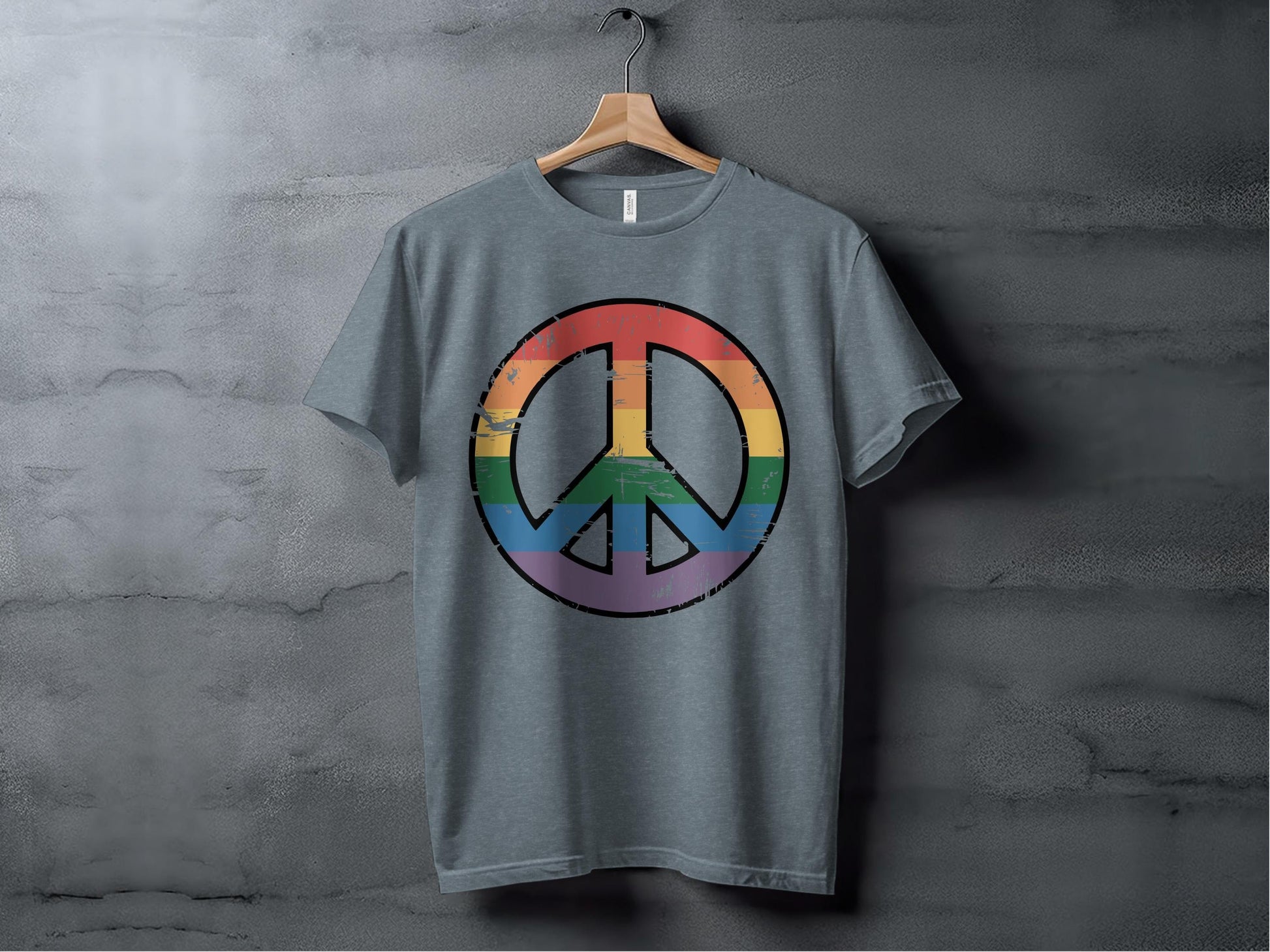 Vintage Rainbow Peace Symbol Tee XS / Heather Slate