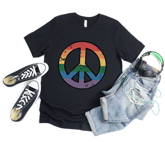 Vintage Rainbow Peace Symbol Tee XS / Solid Black Blend